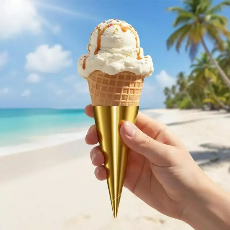 Thick Anti Stain Ice Cream Cone Wrapper Sleeves 100Pcs Disposable Solid Aluminum Foil Ice Cream Holder Shop Supply
