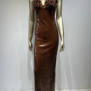 Sexy ohne schlaflose Floar Floar Floar Damen Bodycon -Akten, Maxikleid lang, braun, hell, elegant, Nachtparty, Club, Luxus 8 Hauptverkäufe langes braunes Kleid - №8