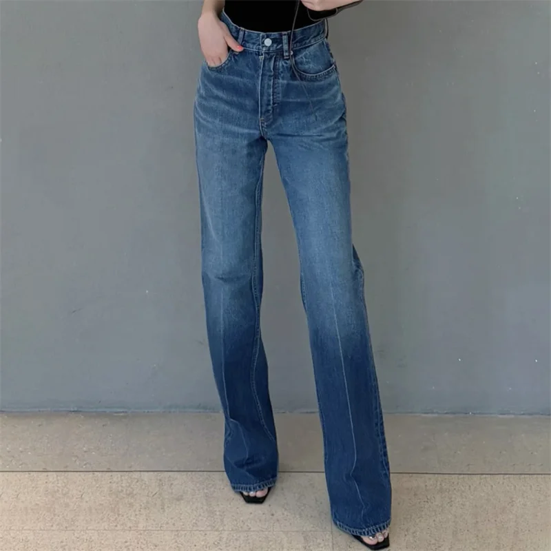 

women's jeans New high waisted slim fit straight leg pants for the summer of 2026 Retro pure cotton pencil pants y2k denim pants