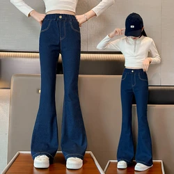 Teens Girl Clothes Denim Jeans New Spring Autumn Fashion Patchwork Harajuku Tight Flared Pants Child Elastic Waist Trousers