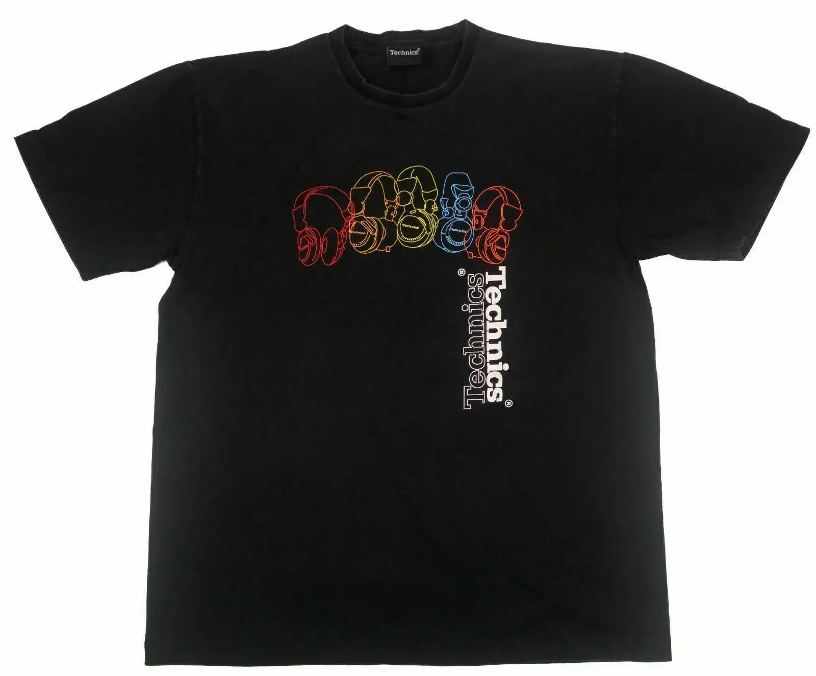 Technics Red Blue Orange Yellow Headphones Vintage Streetwear T Shirt Audio M