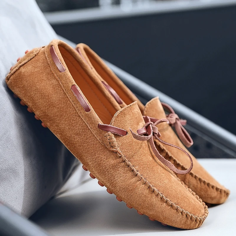 Men's Leather Shoes Summer 2024 New Hollow Breathable Casual Shoes Slip-on Soft Sole Shallow Flat Driving Shoes Loafers for Men