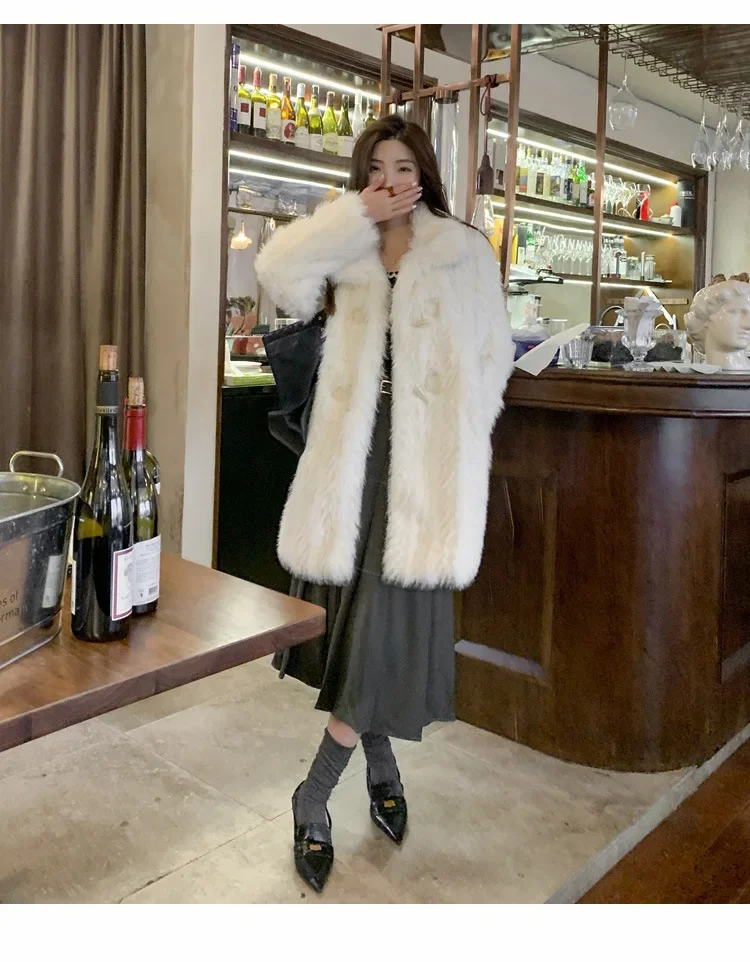 Fox Fur Coat White Female Winter Stand Collar Thickened Soft Plush Coat Faux Thick Warm Fur Full Sleeve Jackets for Women Casual