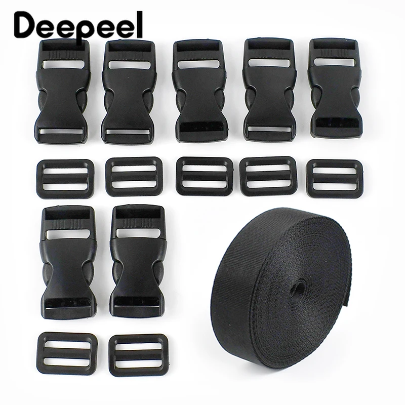 1Set 25mm Black Webbing Plastic Release Buckle Tri-Glide Sliders Clasp Bag Strap Seat Safety Belt Adjust Buckles DIY Accessories