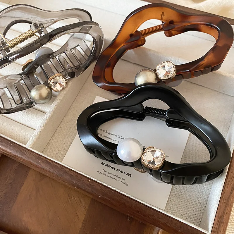 Korean gray transparent cloud large grab clip simple temperament hairpin shark clip light luxury high-end hair accessories women