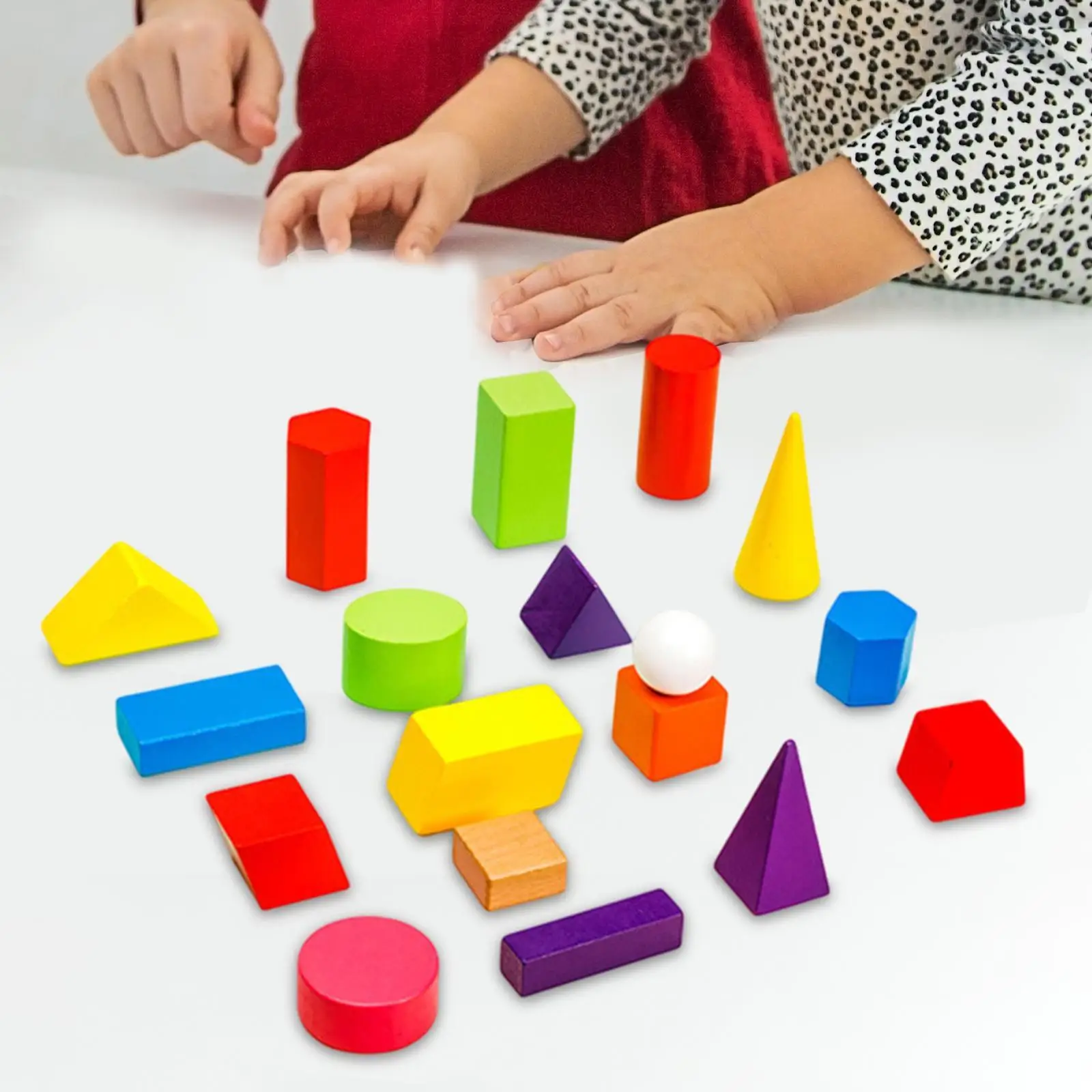 18 Pezzi Legno Sólidi Geometrici Apprendimento della Matematica Blocchi di Forme di Colori Assortiti Mini Forme 3D per Giochi Regalo Sala Giochi Insegnamento a Casa