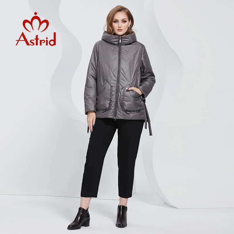 Astrid 2022 Spring Women Parkas Oversize Short Grey Padded Down Coats Hooded Women\'s Jacket Fashion Outerwear Quilted AM-10075