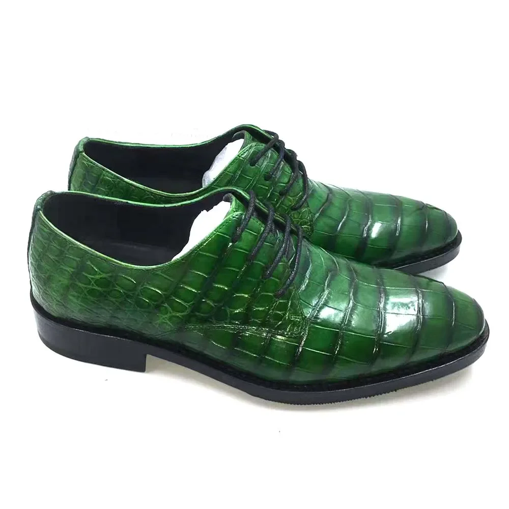 hulangzhishi new male formal  men crocodile leather shoes green color rubbing spring