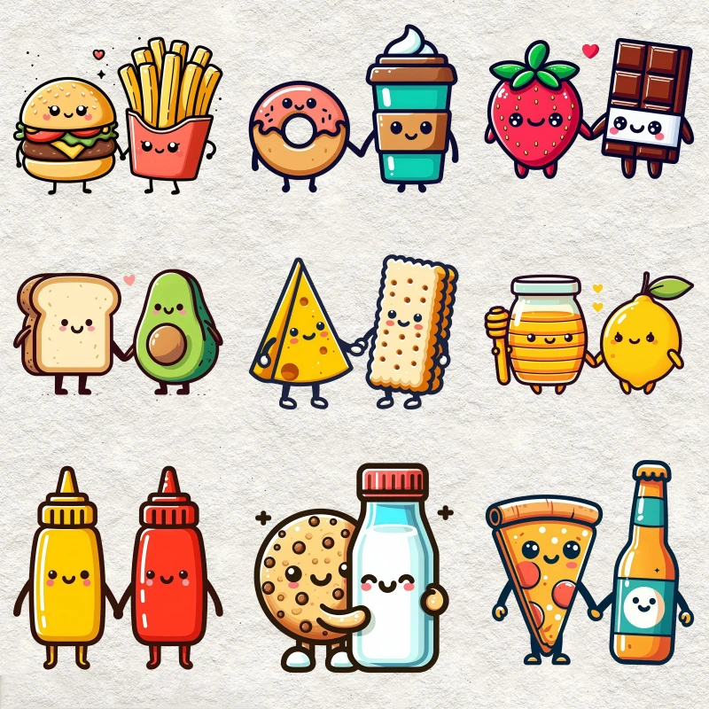 Lindas pegatinas de transferencia de calor de dibujos animados de hamburguesa y patatas fritas de Chocolate y fresa, parche de planchado DIY para padres e hijos de 25cm y 10cm