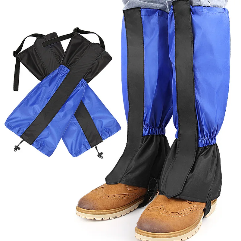 Extended outdoor multifunctional hiking and skiing leg guards with adjustable ankle straps and shoe covers