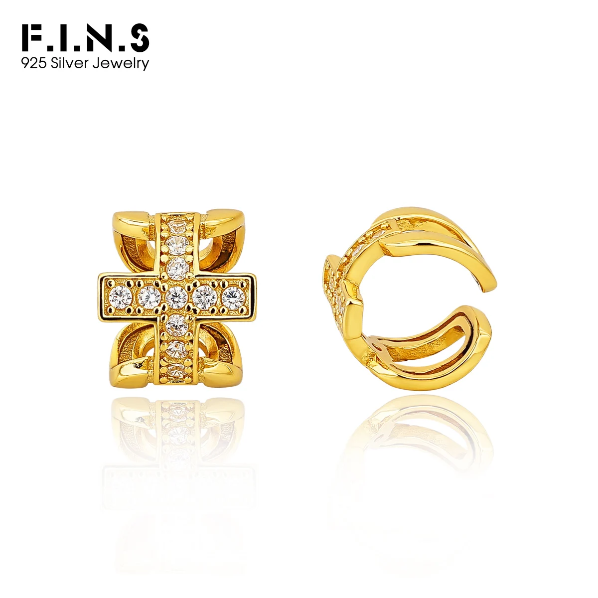 

F.I.N.S 1PC Original S925 Sterling Silver Zircon Cross Clip Earrings Women Geometric Wide Earcuff Fashion Fine Catilage Jewelry