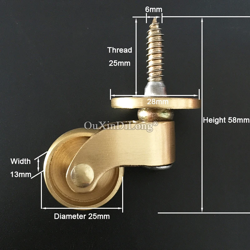 Brand New 4PCS 1'' Solid Brass Casters Table Chair Sofa Couch Feet Castors 360° Swivel Furniture Rollers Smoothly Moving Wheels