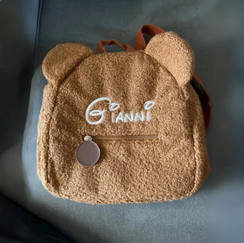 Cute Bear Plush Backpack Embroidered Name Autumn Winter Kids Outdoor Shoulder Bags Custom Personalized Children's Gift Bags