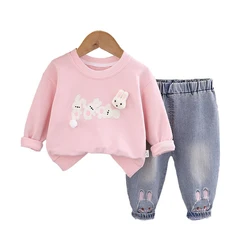 Toddler Girls Boutique Outfits 2024 Spring Autumn Baby Girl Clothes Lovely Rabbits Long Sleeve T-shirts and Pants 2PCS Kids Suit