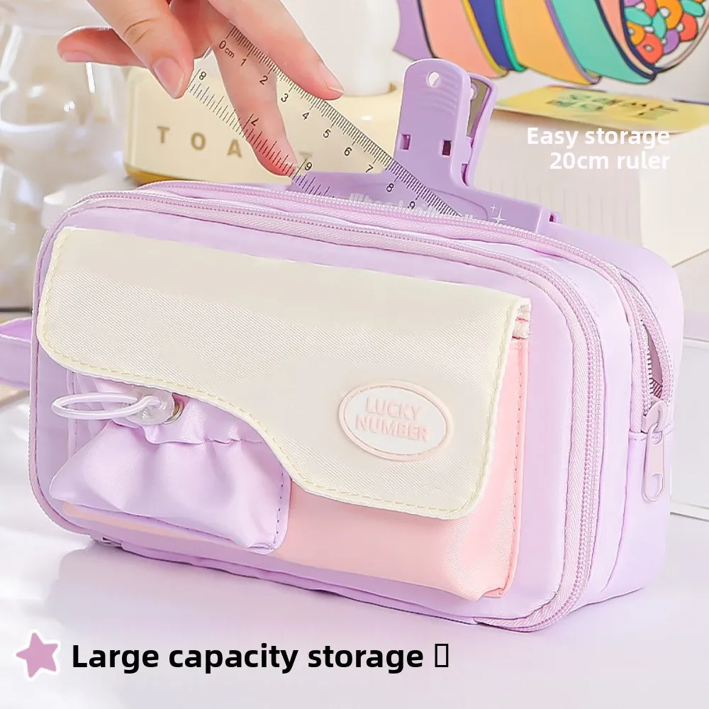 

Large Capacity Macaron Color Pencil Bag Multi-layered Cosmetic Storage Stationery Storage Bag Aesthetic Handheld Pen Pencil Case