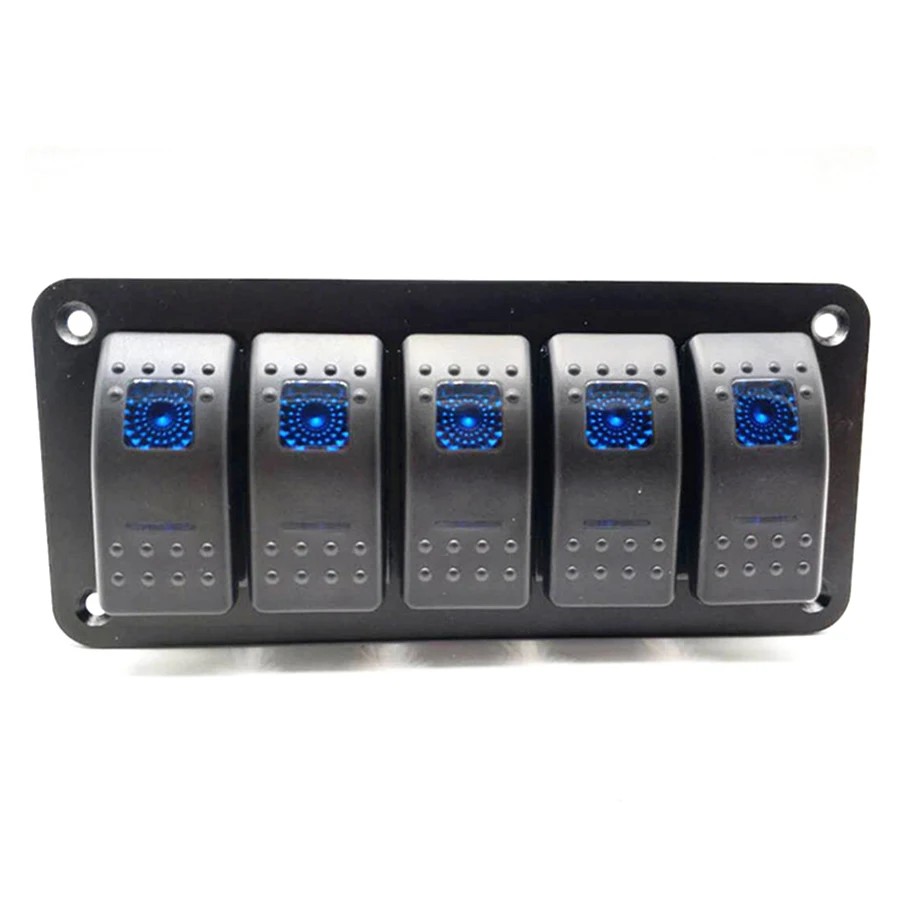 

5 Gang On/Off Rocker Switch Panel as breaker for car boat Dual LED Light Waterproof 12V/24V