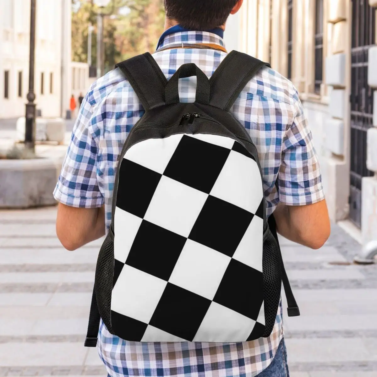 Checkered Squares Printing Backpack Student Boys Girls BookBag School Bag Computer Shoulder Bags