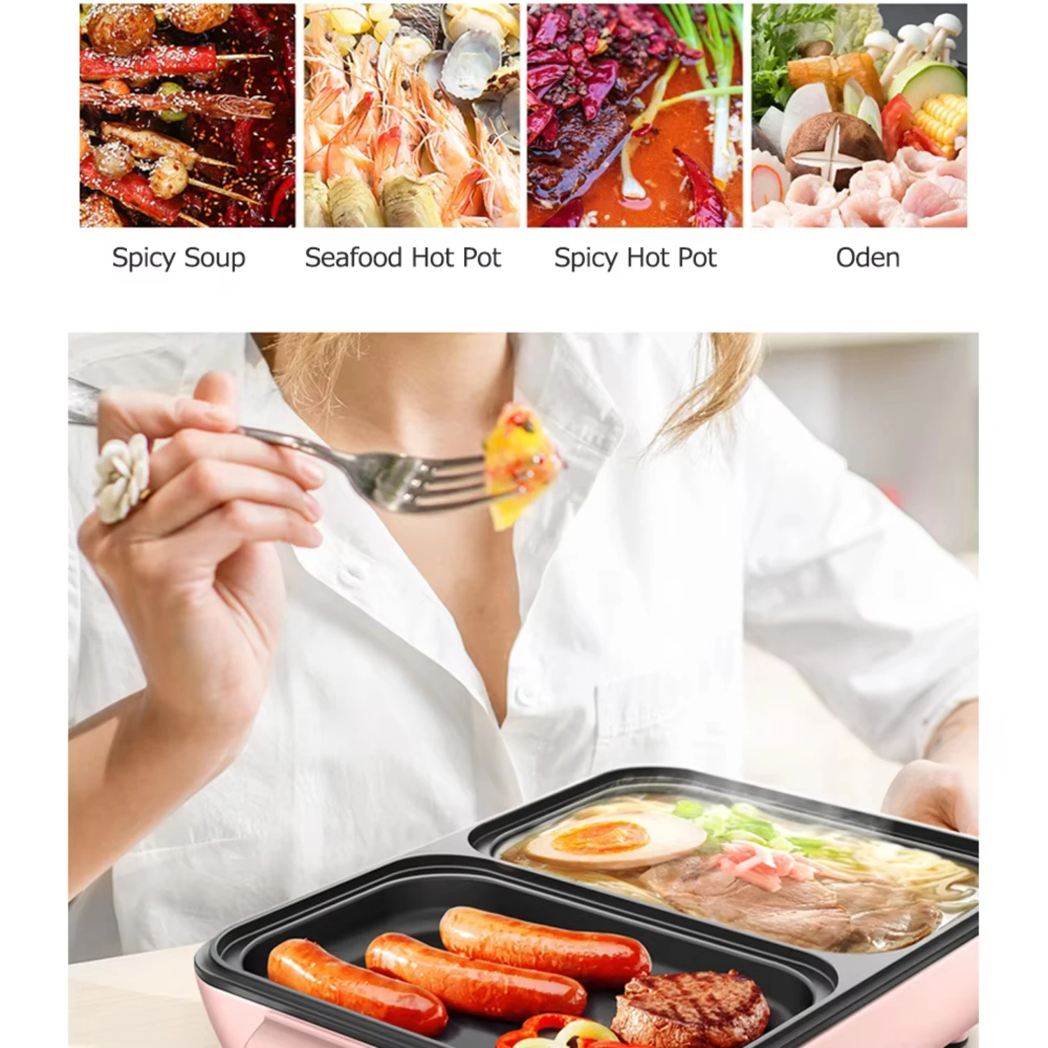 전기 그릴 팬단 가정용 다기능 소형 냄비, 고abir 기숙사 미니 바베큐 기계, 1200 Вт, 2 л