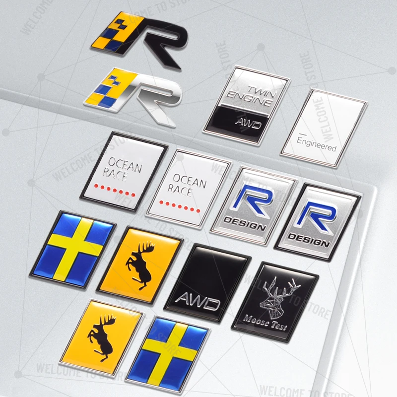 Car Styling For Volvo Moose Test R Design TWIN ENGINE OCEAN RACE Sweden Flag Logo Metal 3D Letter Rear Trunk Decals Badge Decor
