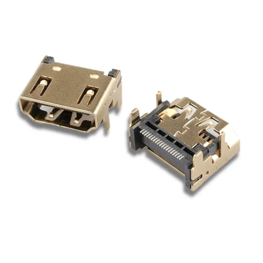 10-50PCS HDMI-Compatible Female Jack/Socket Connector 19PIN 19P Right Angle SMT SMD 90 Degree Gold-Plated HD 19 PIN