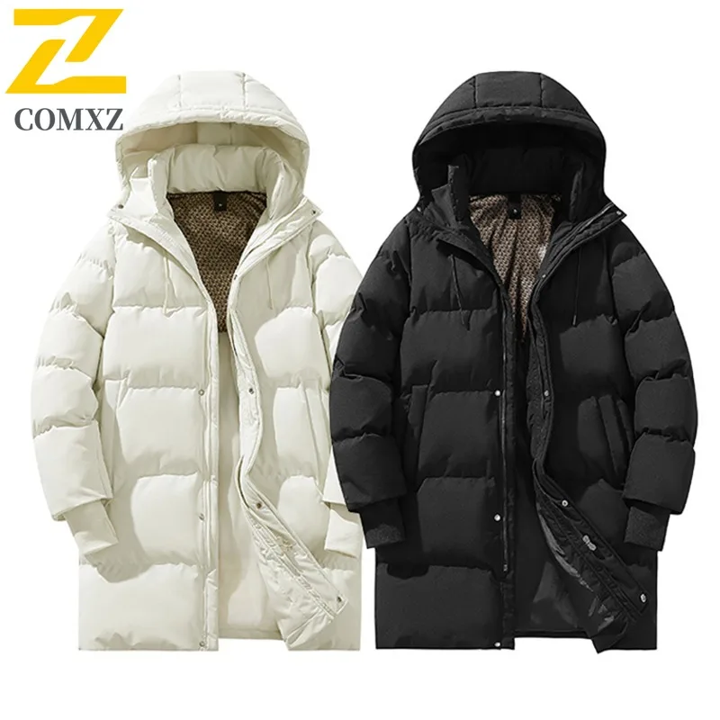 

COMXZ Outdoor Hooded Filled Jacket Men Classic Work Thickened Warm Parka Business Casual Lightweight Cold Resistant Winter Coats