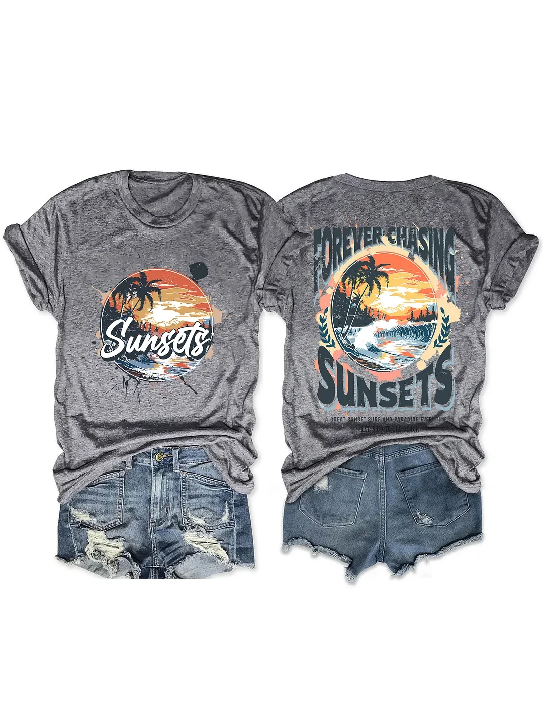 Forever Chasing Sunsets Printed Round Neck Short Sleeve T-Shirt