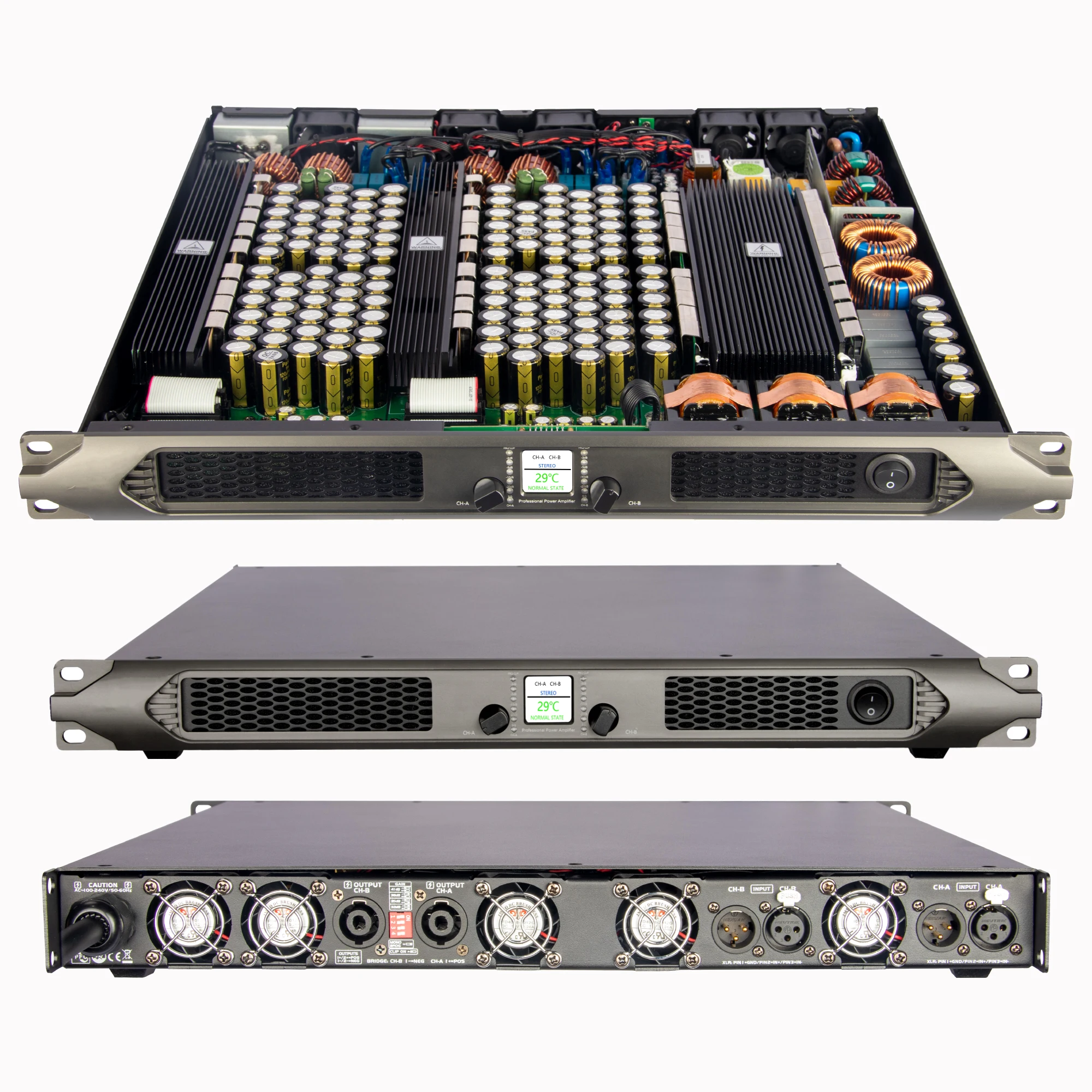 Amplificador de potencia digital estable profesional SenMicre TF4-Max de 2 ohmios, preamplificador de subwoofer de 4 x 6500 W y 2 ohmios, amplificador de sonido con altavoces de matriz de línea de 4 x 3000 W y 8 ohmios 