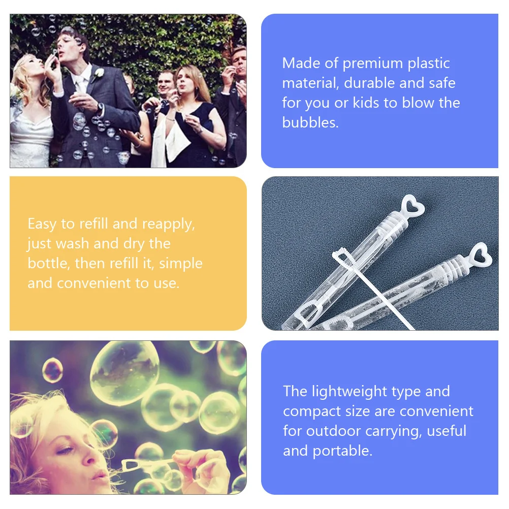 24 قطعة من عصي فقاعات القلب زجاجات بلاستيكية صغيرة قابلة لإعادة الملء محمولة لحفلات الزفاف والصيف لعبة عصا فقاعات القلب الممتعة