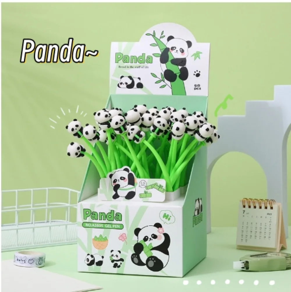 

48 Pcs with Box Cartoon Panda Shake Music Soft Gel Neutral Pen Decompression Shake Pen Student Prize Gift Stationery