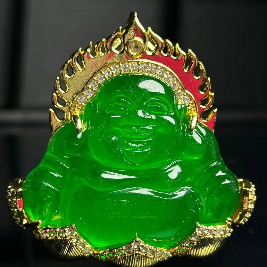 Certified Natural High Ice Green Jade Jadeite inlay Buddha Pendant & Necklaces
