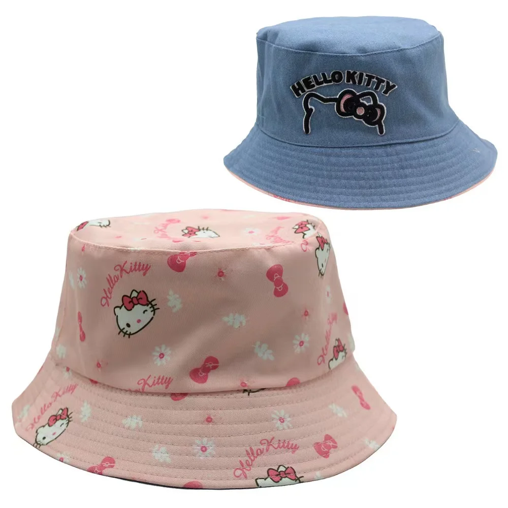 Sanrio Kitty Kuromi Printed Fisherman Hat Cartoon Anime Embroidery Double-sided Wearing Visor Bucket hat For Adult And Child