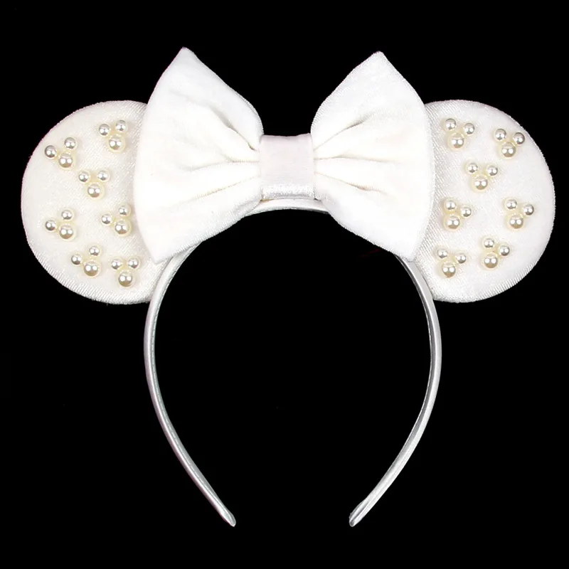 Disney Pearl Mickey Hair Hoops Children's Decorative Mickey Headwear Amusement Park Decorative Hair Accessories Bow Hair Hoops