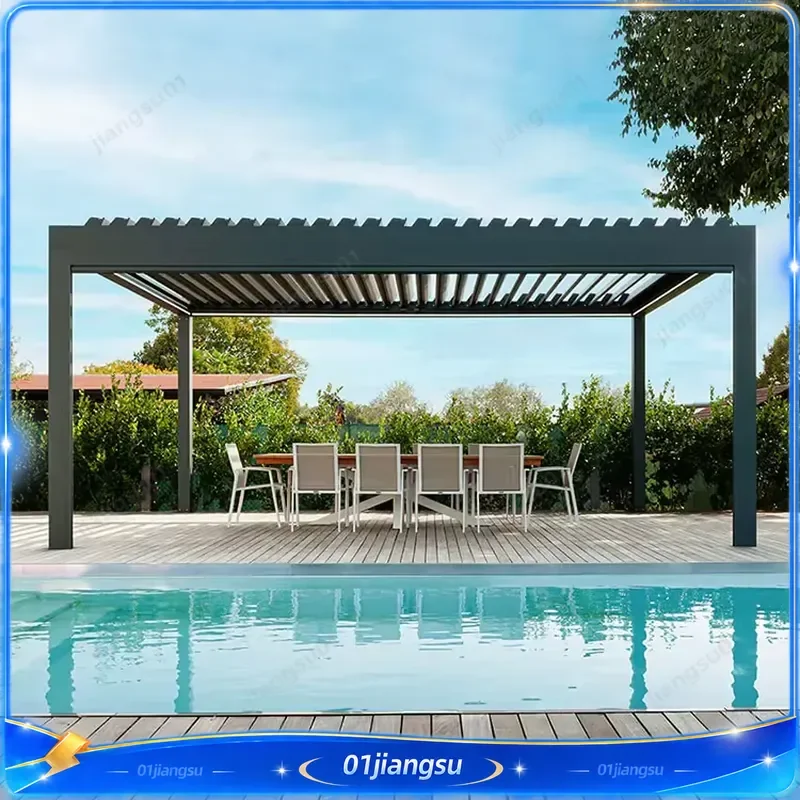 Custom Luxury Outdoor Patio Pergola Waterproof Aluminum Louvered Roof Garden Gazebo Metal Bioclimatic Pergola Manufacturer