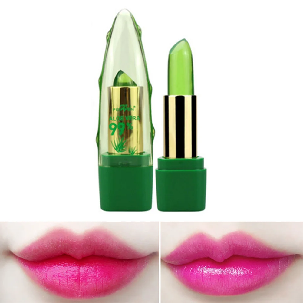 Lápiz labial de gelatina de Gel de Aloe Natural, bálsamo labial nutritivo impermeable, maquillaje de labios hidratante de larga duración, cambia de temperatura