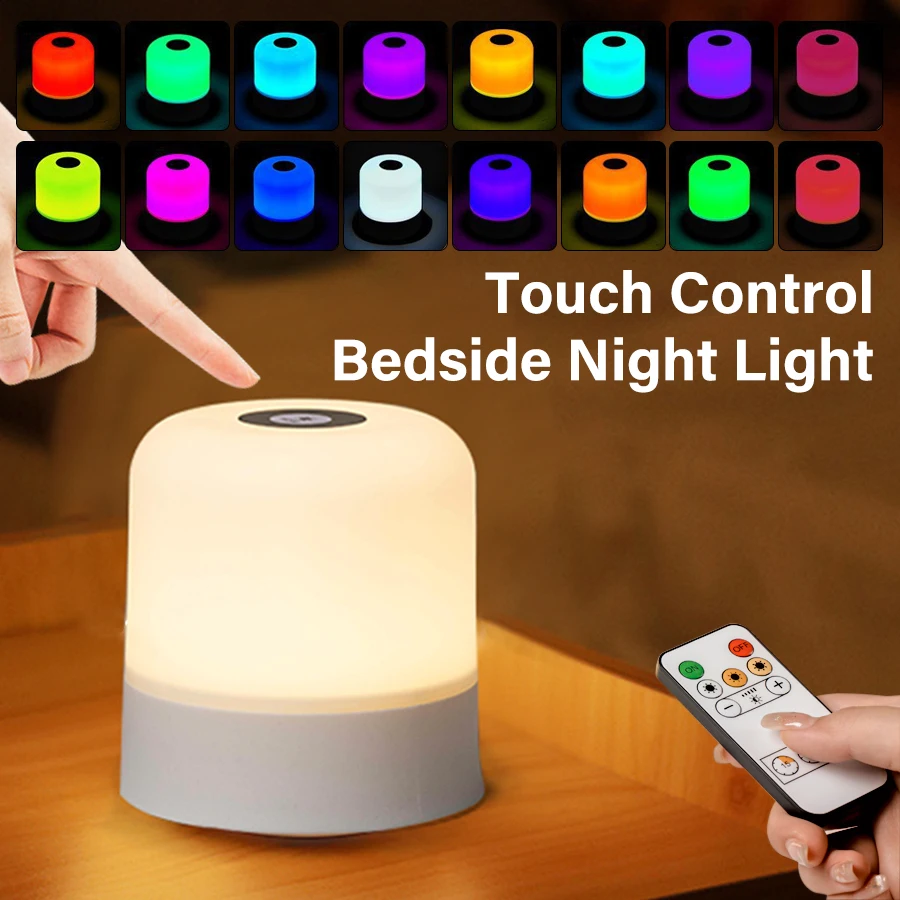Rechargeable LED Table Lamp Touch Dimmable Bedside Lamp RGB Night Light Room Decor Remote Bedroom Night Lamp Christmas Lights