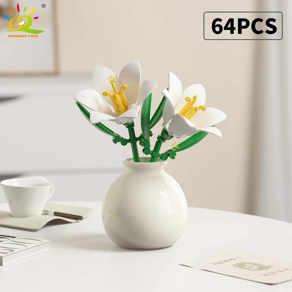 HUIQIBAO MOC Bloem met Vaas Model Bouwsteen DIY Eeuwige Boeket Thuis Bureau Bureau Plant Decor Baksteen Meisje Gift Kinderen Speelgoed