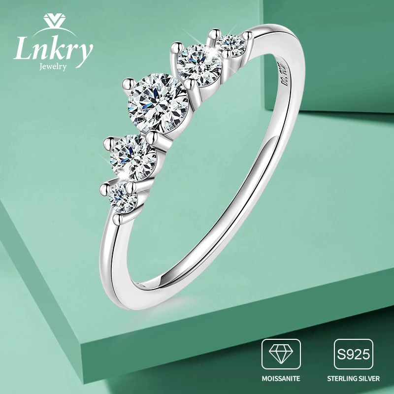 

Lnkry 4 мм, 3 мм и 2 мм кольцо с муассанитом и сертификатами для женщин настоящее серебро 925 пробы 5 камней обещание обручальное кольцо ювелирные изделия