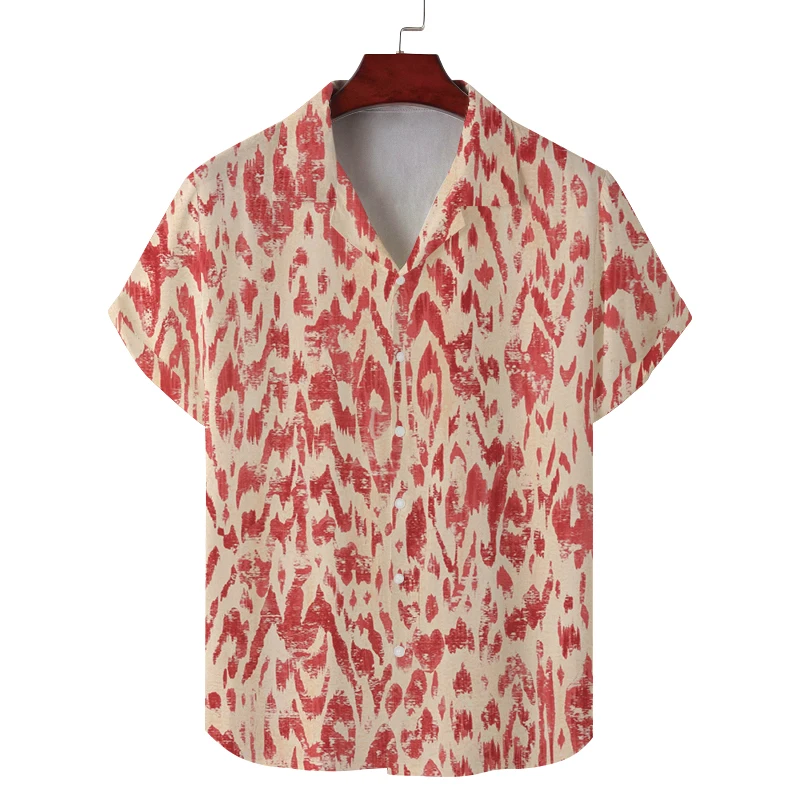 Men's summer Cuban collar short-sleeved shirt personalized tree pattern print men's shirt comfortable and breathable