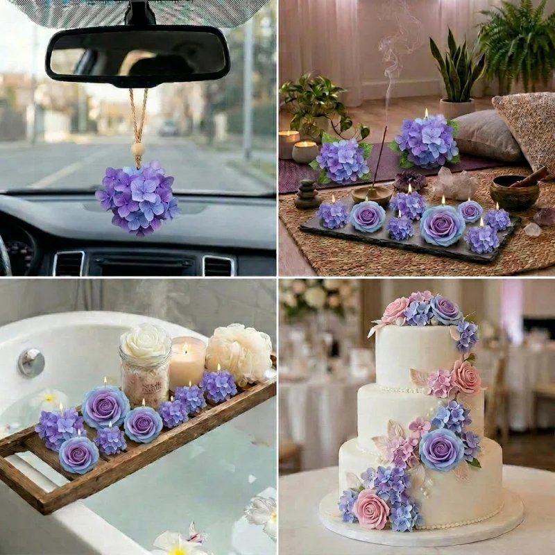 Two-piece flower silicone mold，Used for making flowers，Features a three-dimensional design，Including hydrangeas and roses。These view 6