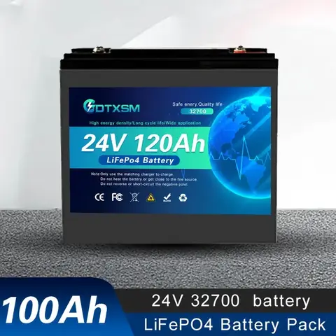 24V 120Ah LiFePO4 배터리 32700 내장 BMS 6000+ 사이클 RV 골프 카트용 리튬 철 인산염 태양열 저장 야외 캠핑