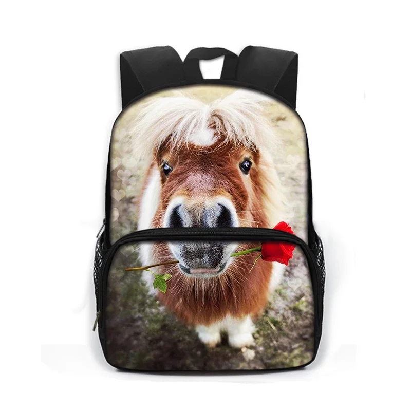 13 Inches Animal Galloping Horse Backpack Dark Horse Printing School Bags For Teenagers Rucksack Kindergarten Bookbags Gift