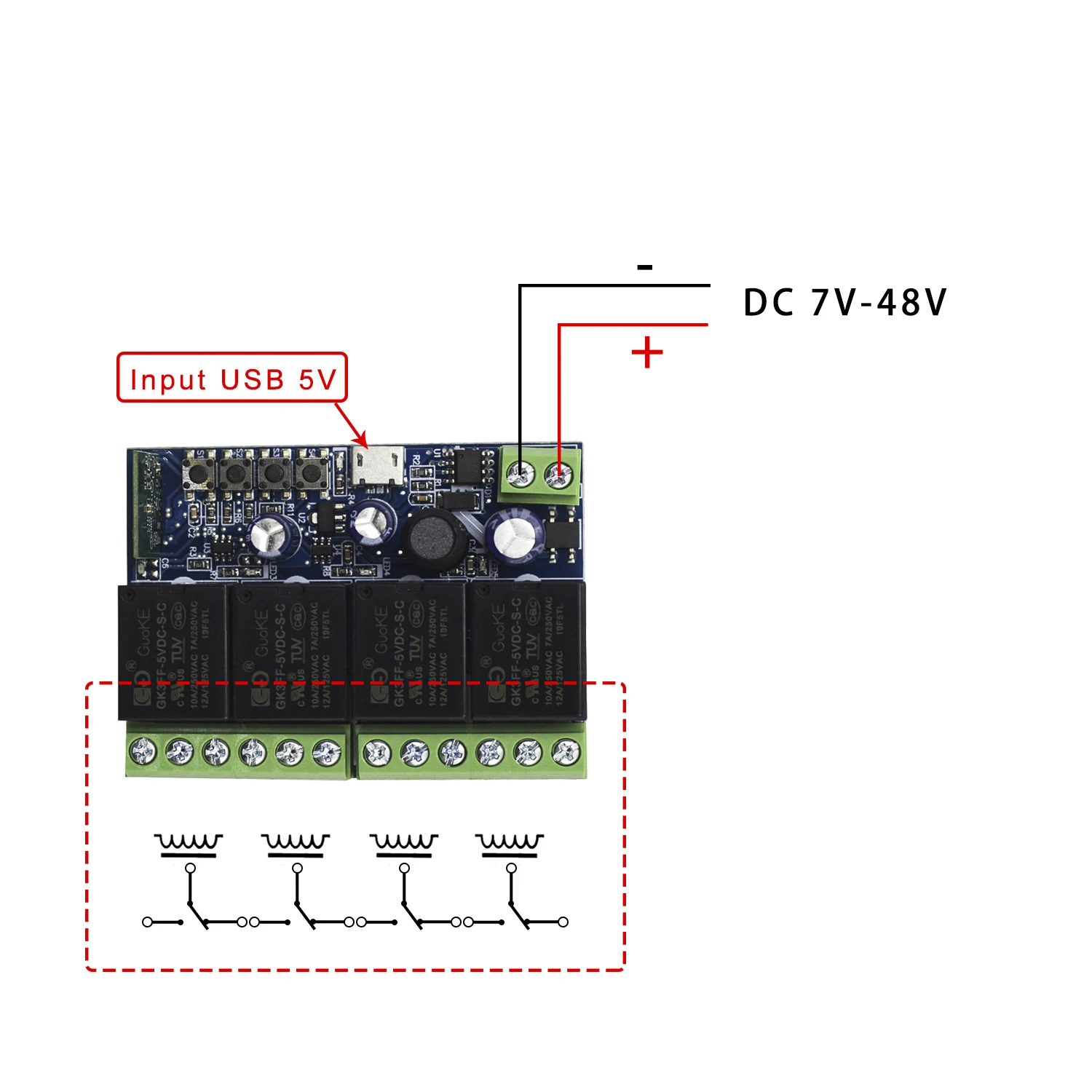 5/10pcs EWelink Smart Switch Wifi RF DC 5V 12V 24V 48V 4 CH ricevitore relè controllo della luce per Smart Home funziona con Alexa/Google