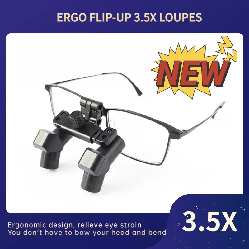 

Burite New Ergonomic Design 3.5X Ergo Prism Flip-up 3.5 Loupes Dental ENT Surgical Magnifying Glasses（ERGO-F-3.5X)