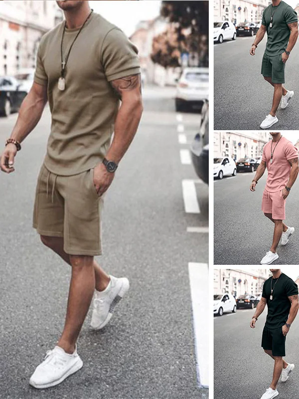 

Летний мужской спортивный повседневный комплект из двух предметов (футболка и шорты) больших размеров, удобная дышащая одежда