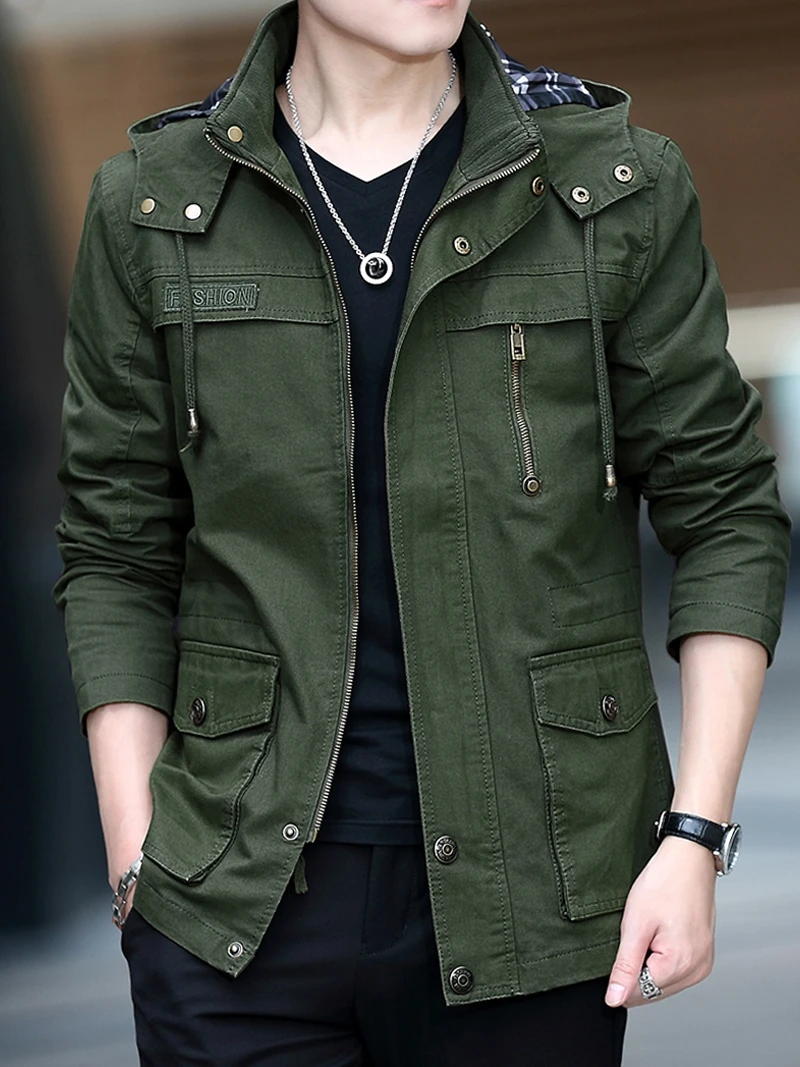 

Мужская повседневная куртка со съемным капюшоном, средней длины, для активного отдыха, больших размеров, свободного кроя, весна-осень, хлопок, модная