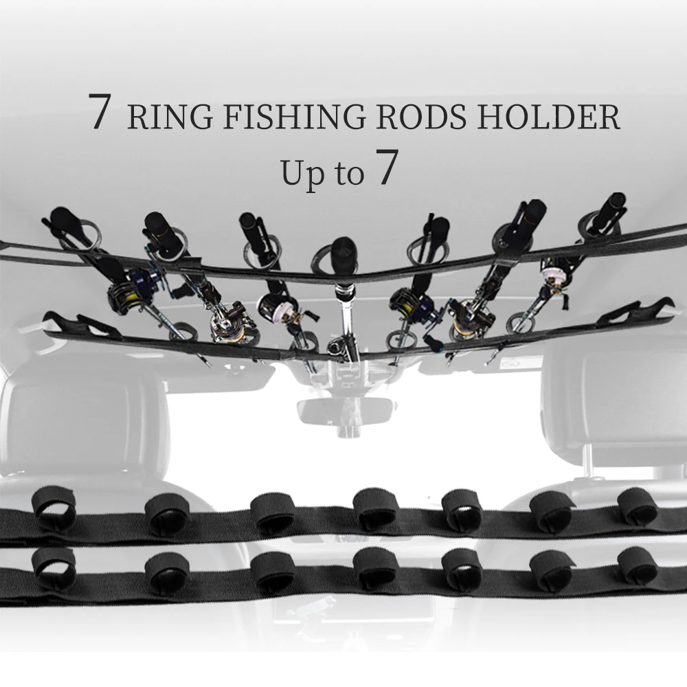 2 pcs Upgrade Car Fishing Rod Holder with 7 Rod Capacity, Heavy Duty Nylon Adjustable Vehicle Fishing Rod Strap for SUV Wagon Va