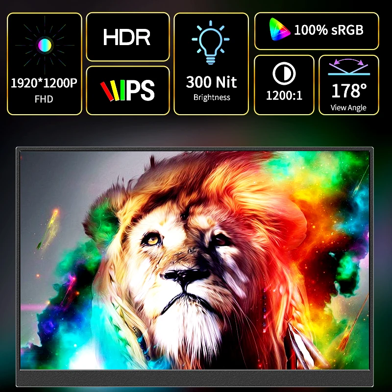 16" FHD Tragbarer Touch-Monitor Externes Display IPS 1200P Bildschirm USB C Mini-HDMI für Laptop Mac PC Xbox PS Switch mit VESA-Loch