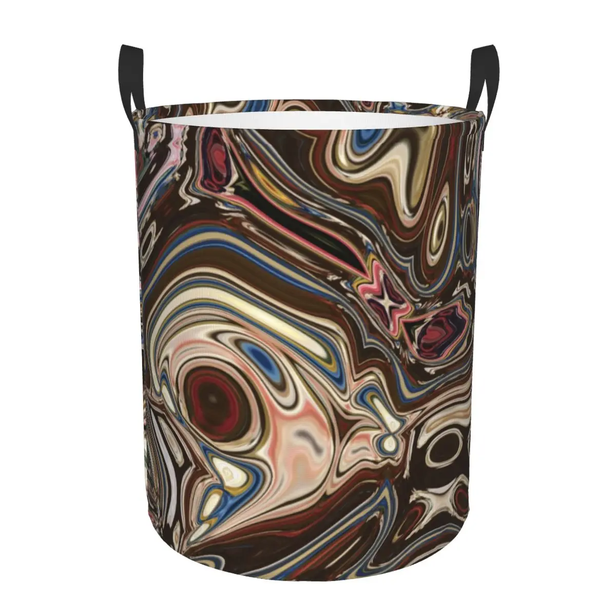 Custom Preppy Chocolate Brown Tan Marble Swirls Mid Century Modern Laundry Hamper Large Storage Basket Girls Boys Toy Organizer