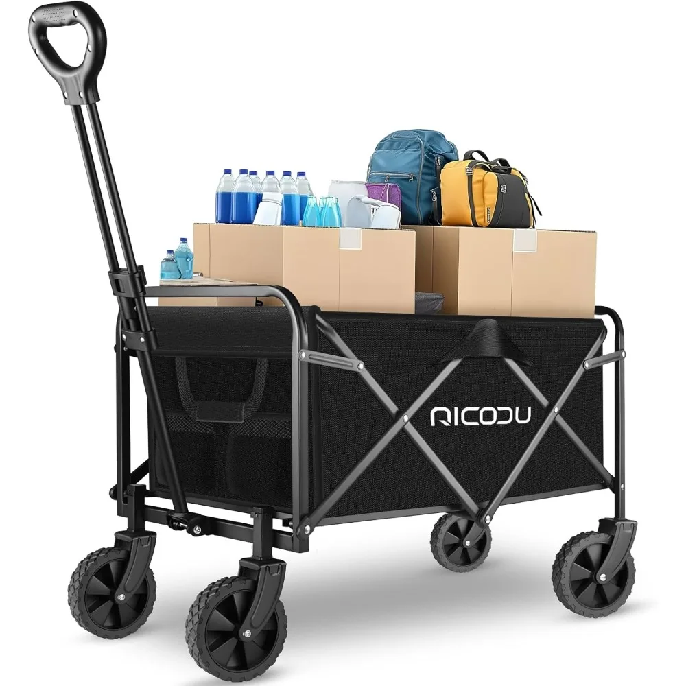 

Foldable Wagon Cart with Wheels - 360° Swivel Wheels Grocery Cart on Wheels, Collapsible Wagons Carts Foldable for Gardening, Ma