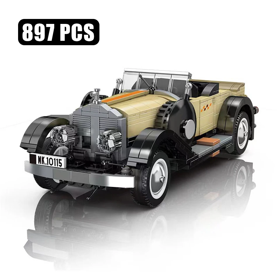 MOC-Blocos de construção clássicos Phantom Vintage Car Model para adultos e crianças, brinquedos técnicos Retro Vehicle Bricks, presente de Natal, 897 peças